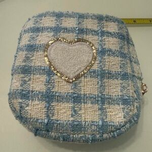 Blue and White Checkered Heart Accent Women's Bag